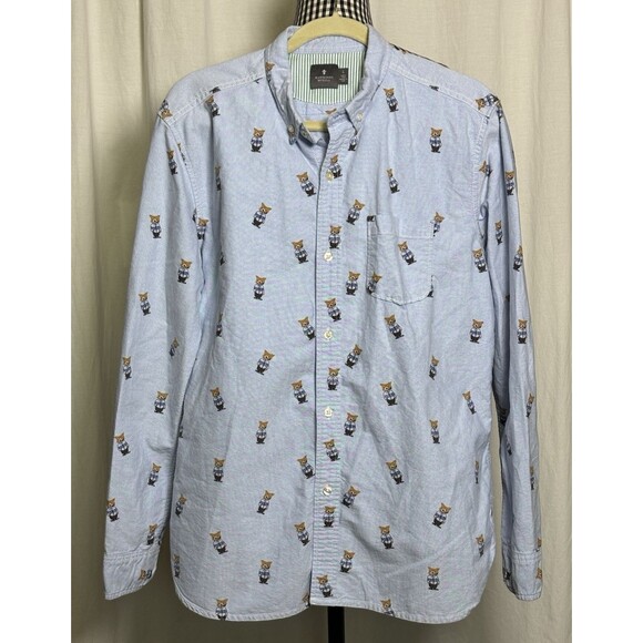 Hawkings McGill Button Down Long Sleeve Shirt Hipster Fox Novelty Print L - Picture 1 of 10